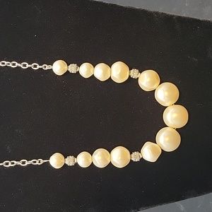 Lia Sophia faux pearl graduated statement necklace with silver tone details Adj